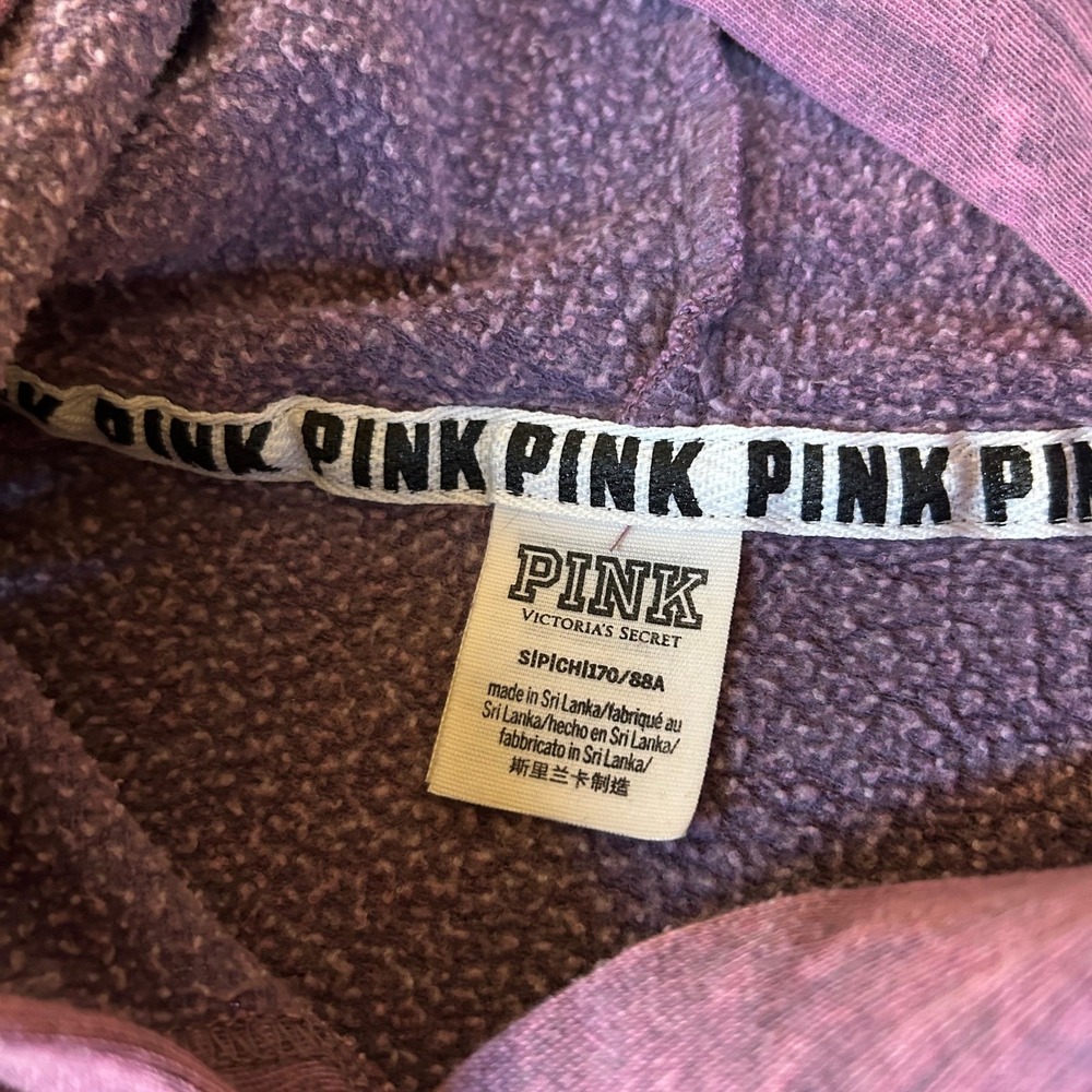 Victoria Secret PINK Lace Up Hoodie Womens Small Purple Cropped Acid Wash - Picture 2 of 8